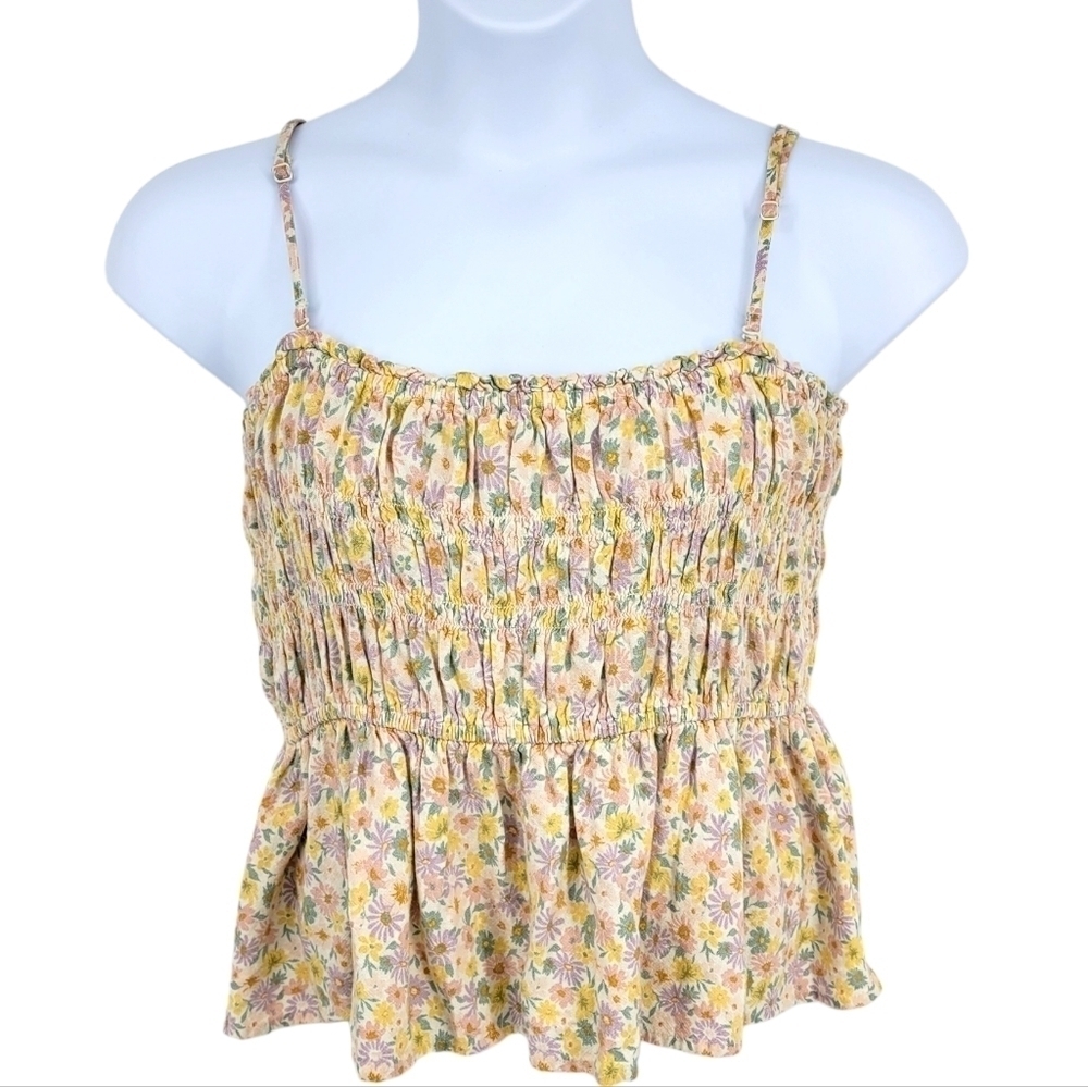 American Eagle Multicolor Ditsy Floral Print Smock Strapless Cropped Top Size XL